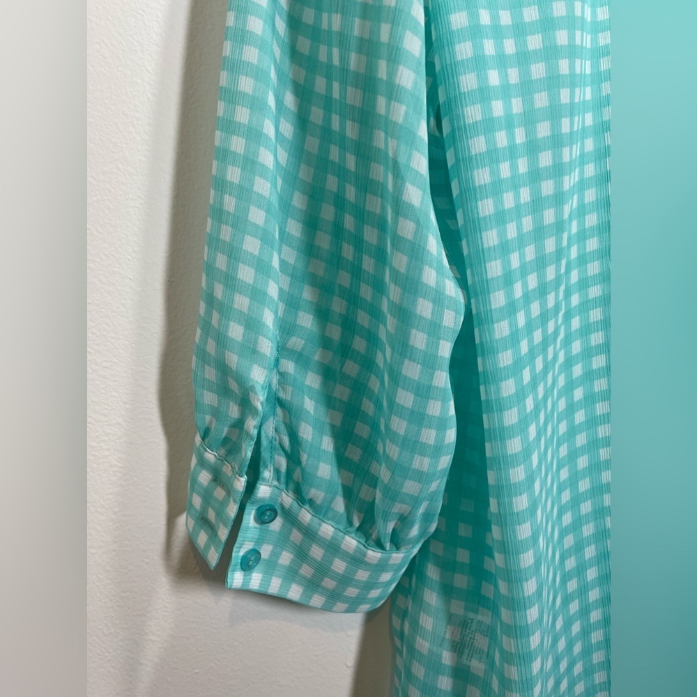 NWOT Talbots Sheer Aqua White Gingham Blouse‎ Size 2X - Picture 7 of 7